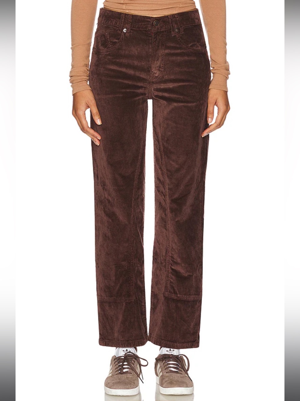 Brown Corduroy Straight-Leg Pants